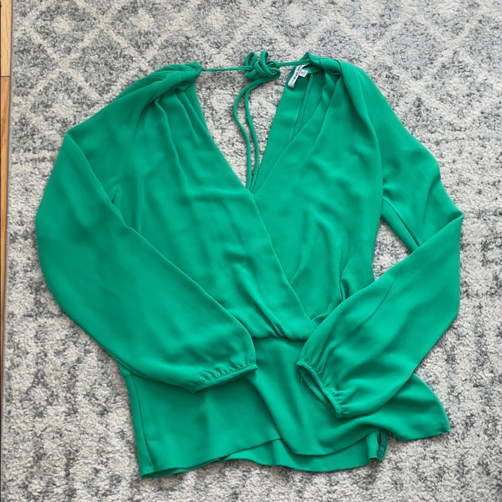 Naked Zebra Emerald Green Wrap-Style Blouse with Back Tie